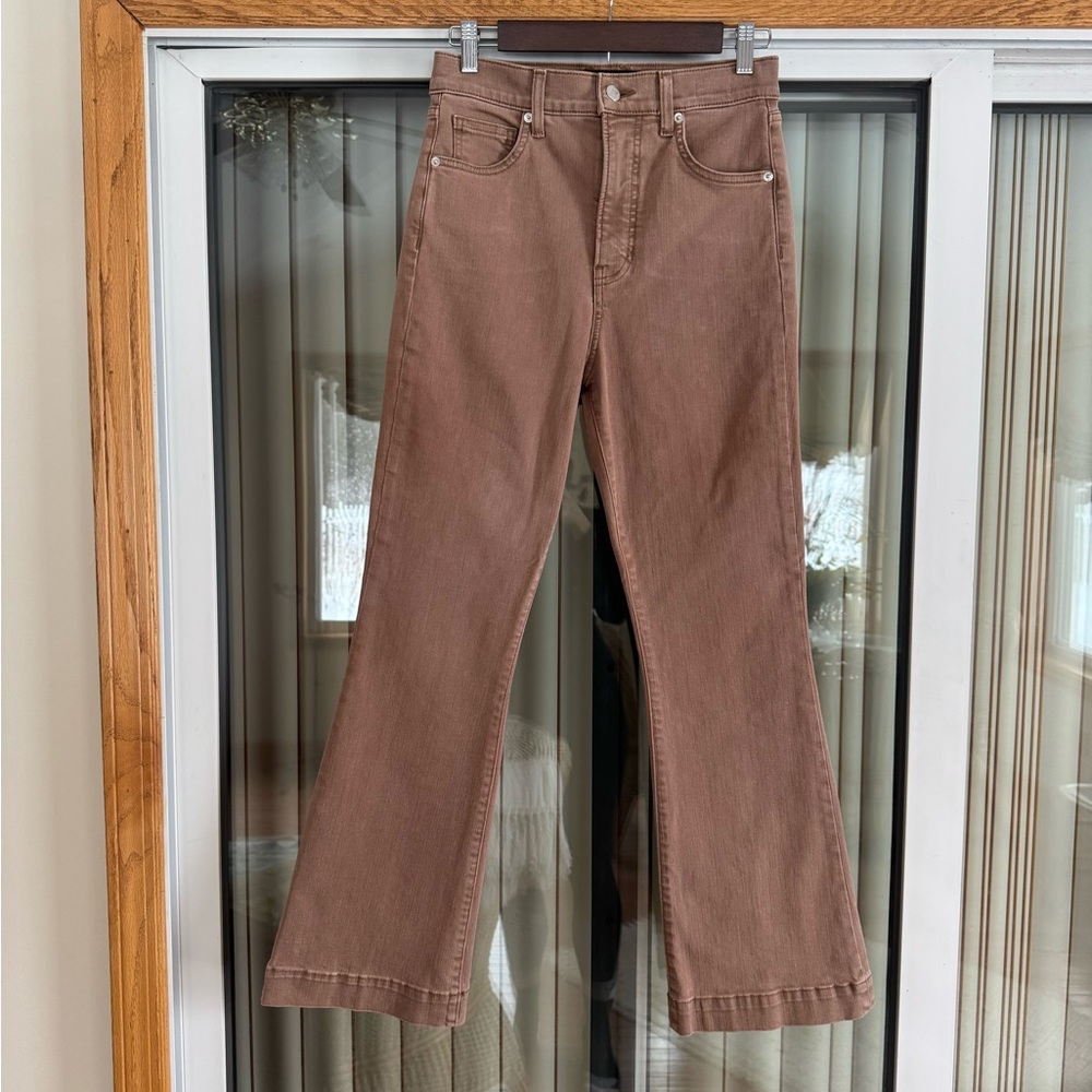 NWOT Veronica Beard Carson High Rise Kick Flare Jean, Tan Sierra